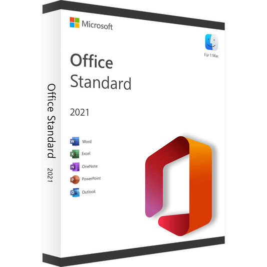 Microsoft Office 2021 Standard Produktbox für MacOS.