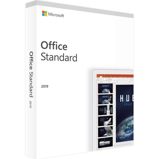Verpackung von Microsoft Office 2019 Standard Edition mit Software-Abbildung.