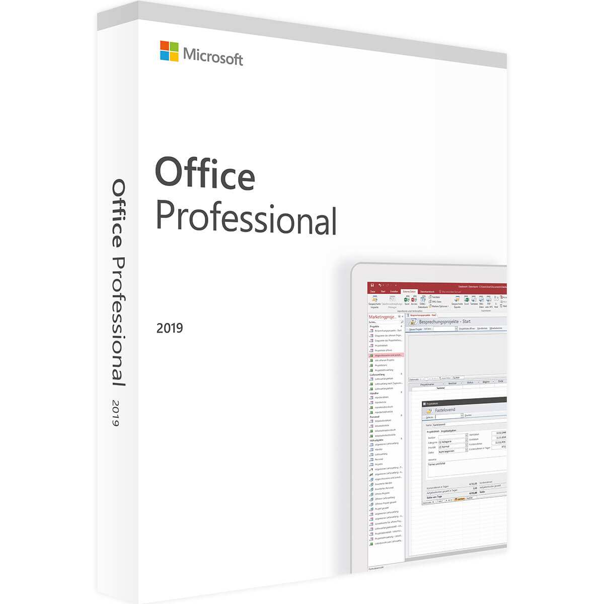 Microsoft Office 2019 Professional Plus Edition, Software-Abbildung auf Verpackung.