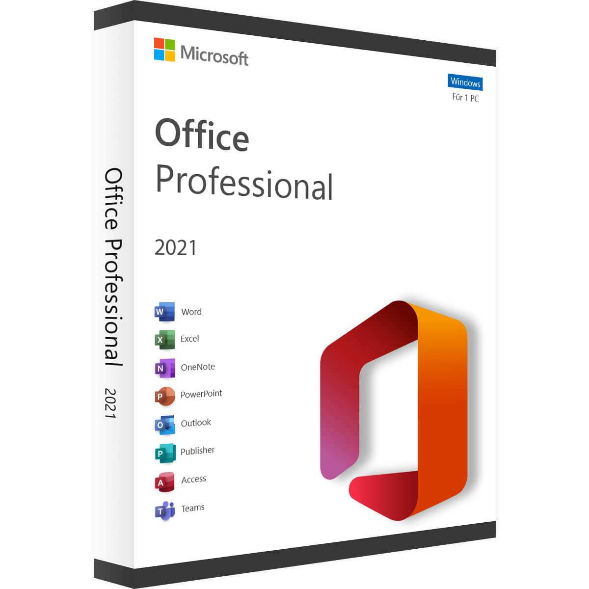 Microsoft Office 2021 Professional Plus Edition LTSC Boxverpackung mit Office-Programmlogo.